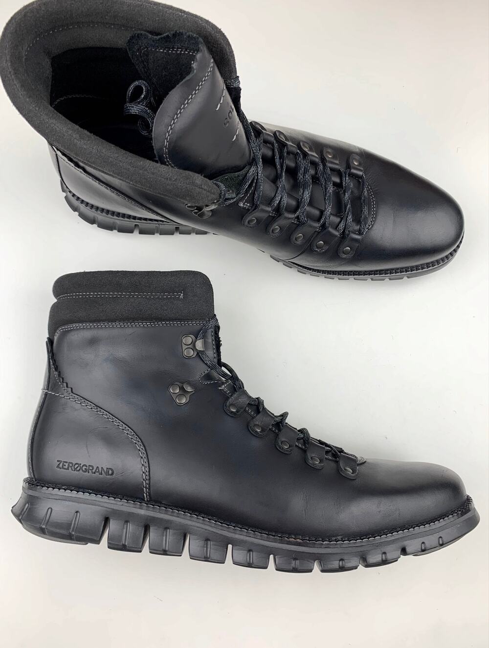 Cole Haan ZeroGrand Hiker Boots Black Leather Waterproof Lace Up Outdoor Mens 13